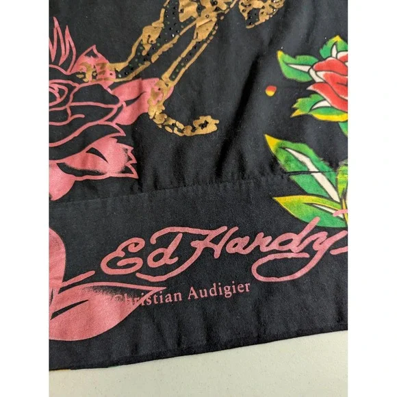 Vintage Ed Hardy Long Baby Tee Panther Rose Tattoo Tunic Christian Audigier L - Picture 11 of 15